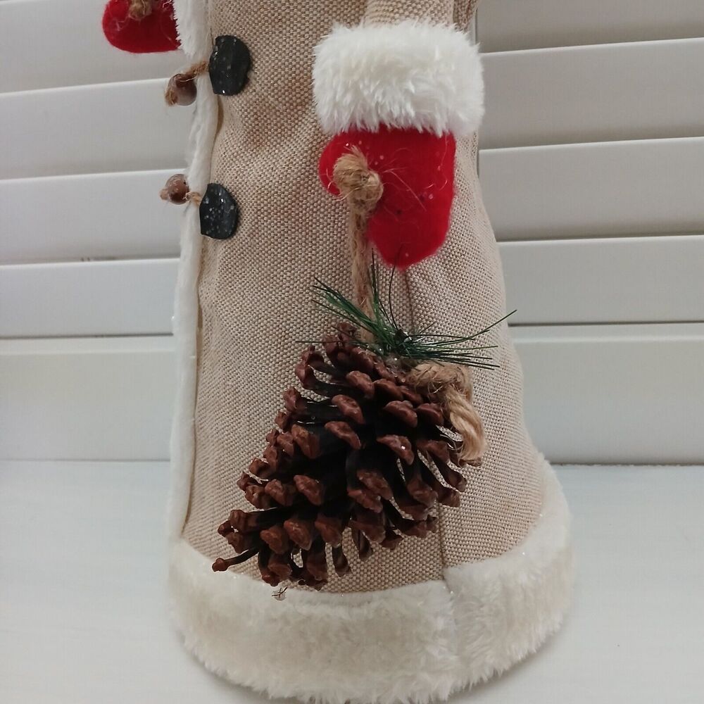 Christmas Santa Figurine Large 18" Tall Fabric Decor Holding Pinecone & Bag - Picture 8 of 13